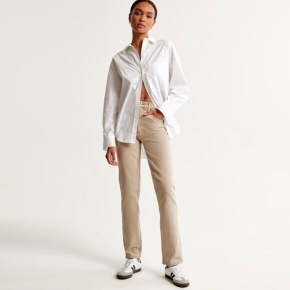 Abercrombie & Fitch The ‘90s Straight Ultra High Rise Tan Denim Jeans Oat 0/25 - Picture 1 of 16